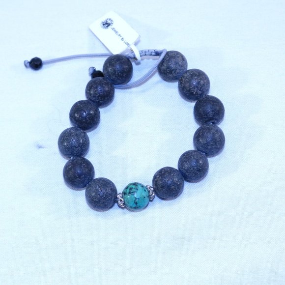 Lava Rock and Turquoise Macrame Bracelet - Picture 1 of 7